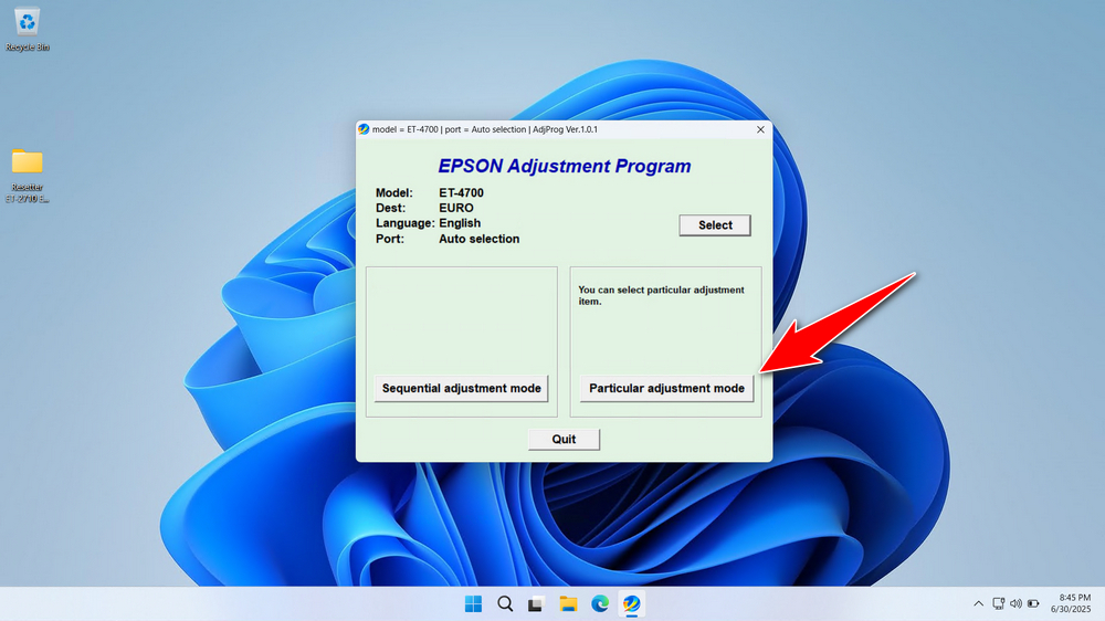 How to Use Epson ET-47100 ET-2710 ET-2711 Resetter - Step 2