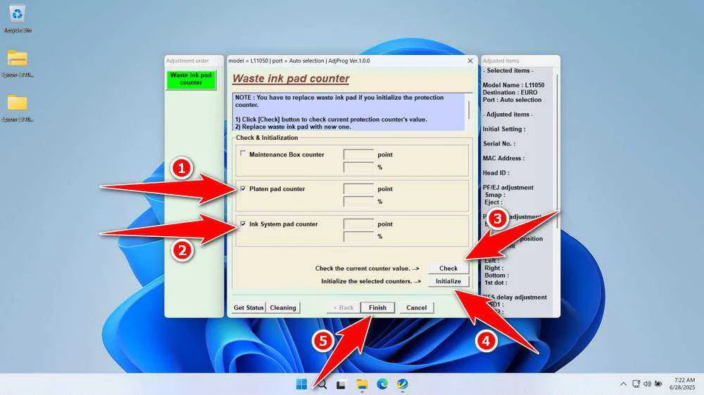 Epson L11050 Resetter 4 How to Use Epson L11050 Resetter - Step 3