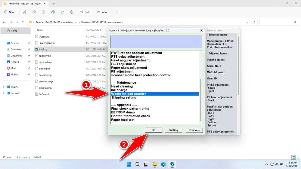 How to Use Epson L14150 & L14158 Resetter - Step 2