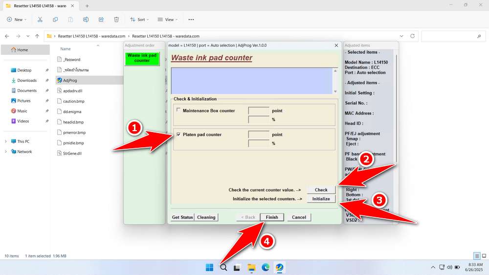 How to Use Epson L14150 & L14158 Resetter - Step 3