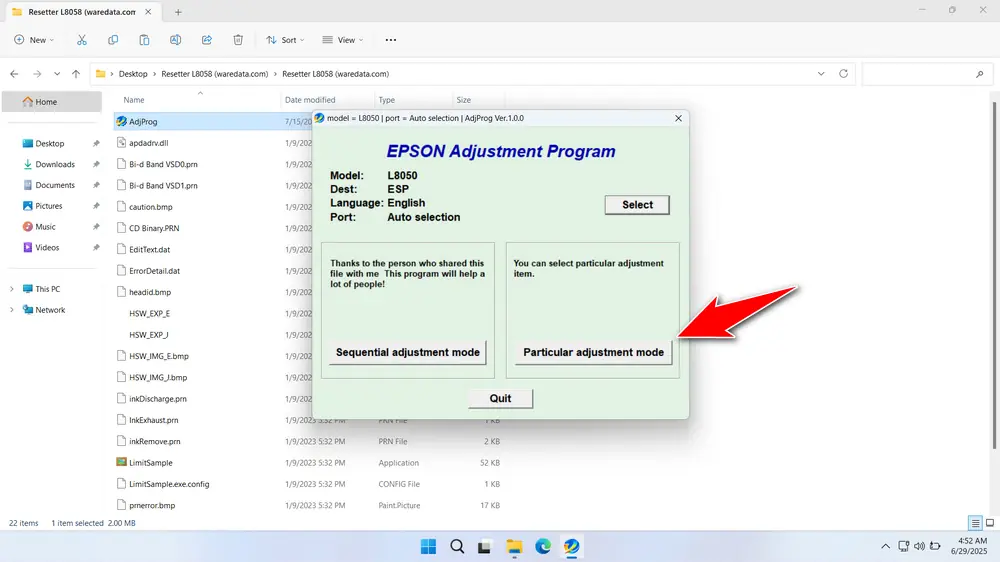 How to Use Epson L8058 Resetter - Step 1