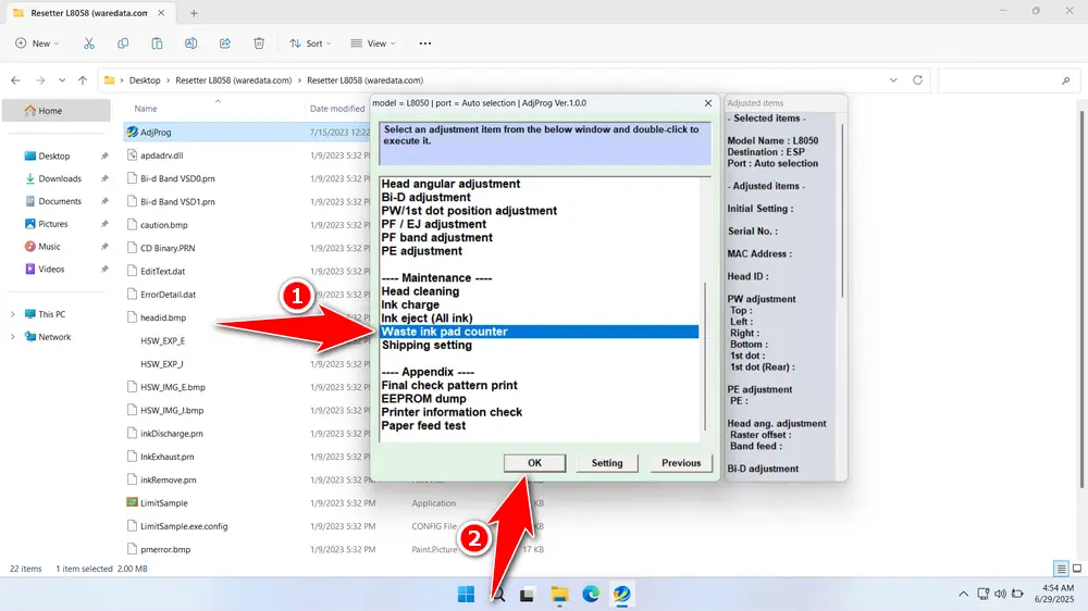 How to Use Epson L8058 Resetter - Step 2