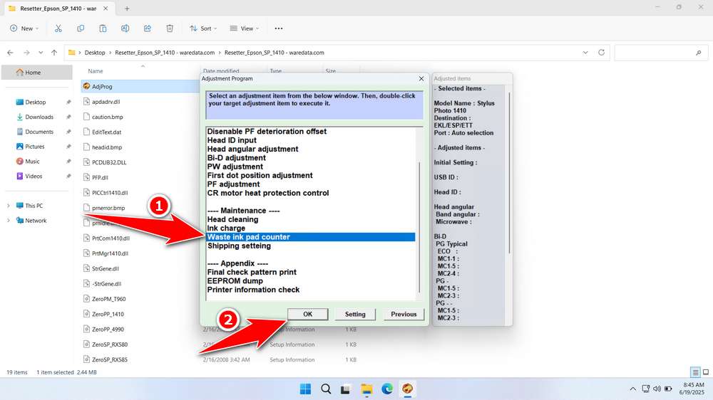 How to Use Epson Stylus Photo 1410 Resetter - Step 2