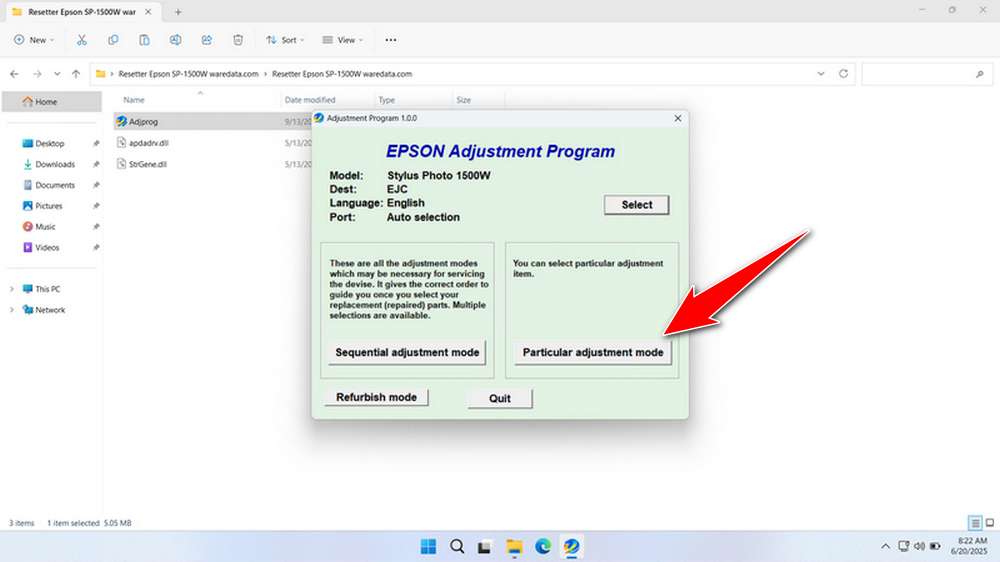 How to Use Epson Stylus Photo 1500W Resetter - Step 1