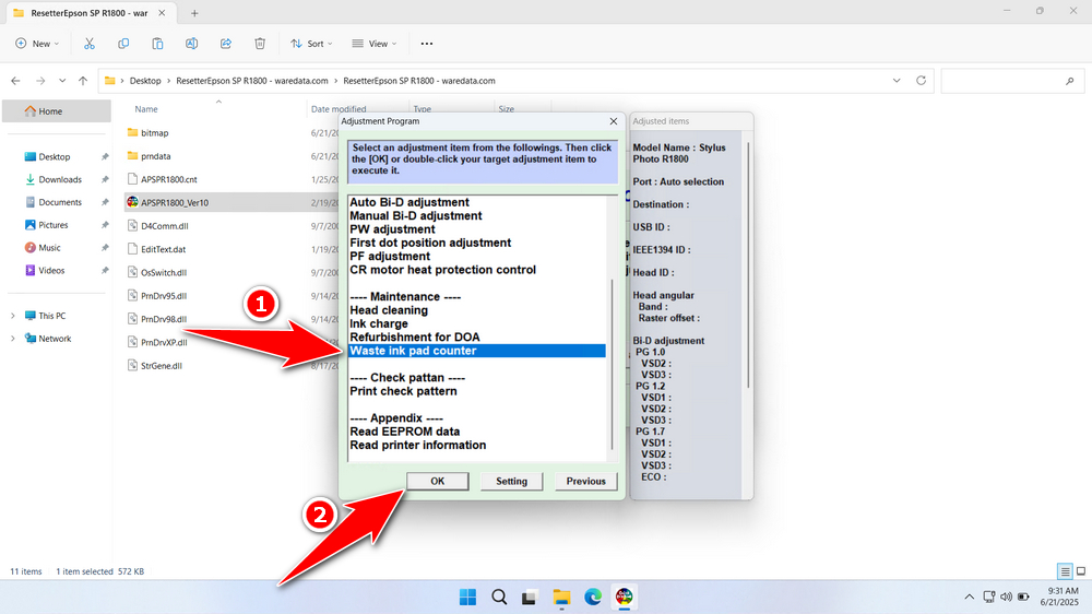 How to Use Epson Stylus Photo R1800 Resetter - Step 3