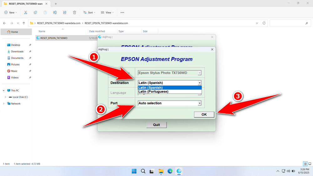 How to Use Epson TX730WD Resetter - Step 2