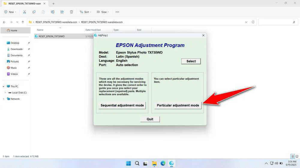 Epson TX730WD Resetter 4 How to Use Epson TX730WD Resetter - Step 3