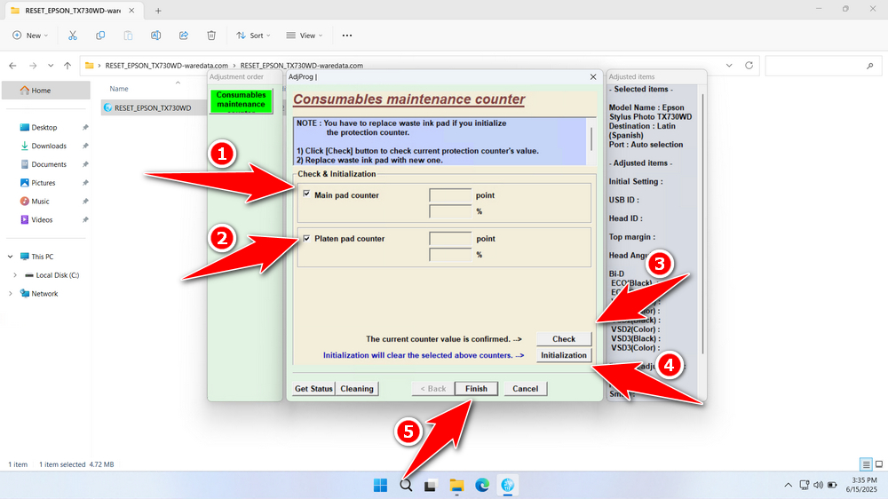 How to Use Epson TX730WD Resetter - Step 5