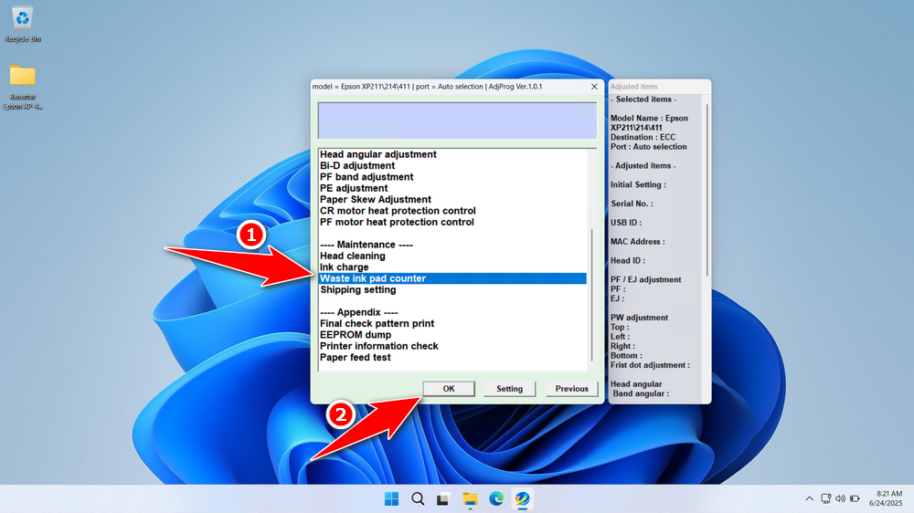 How to Use Epson XP-411 & XP-214 Resetter - Step 2