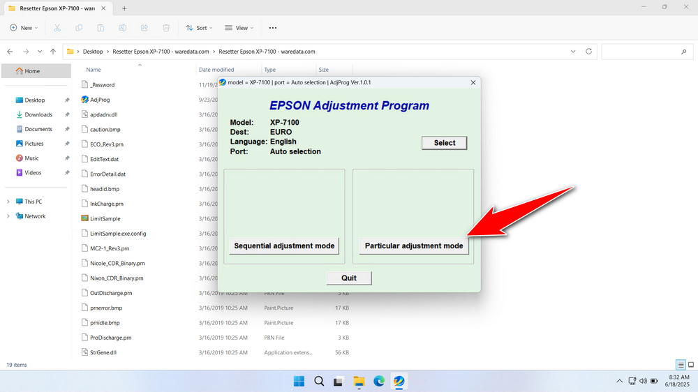 How to Use Epson XP-7100 Resetter - Step 1