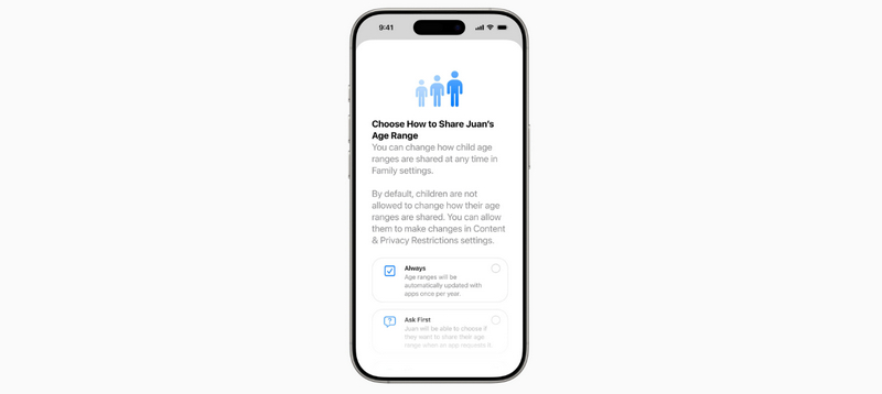 Parents can share their child’s age range with apps while keeping their privacy protected.