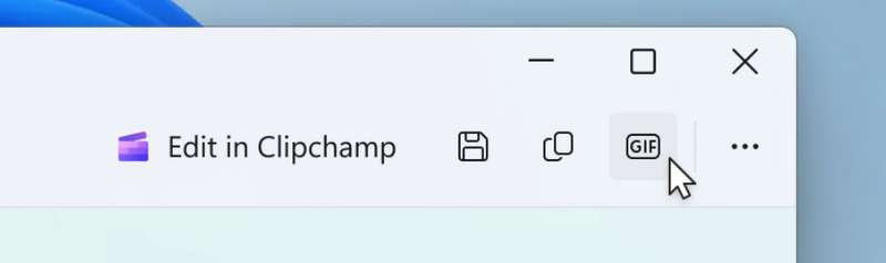 Snipping Tool playback toolbar with cursor over new 'Export GIF' button.