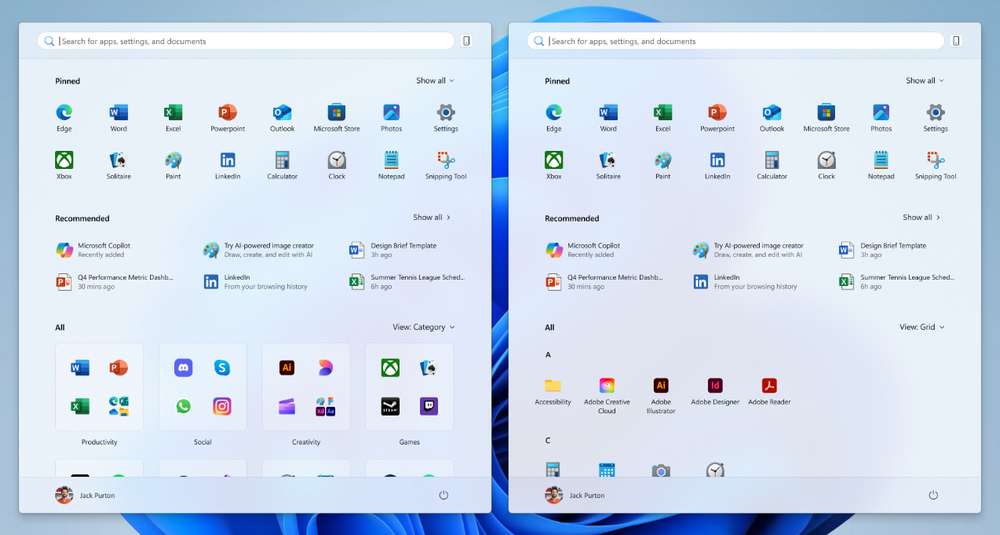 Windows 11 Scrollable Start menu