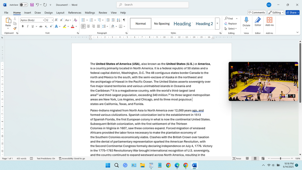 Work in Microsoft Word While Watching Basketball on YouTube