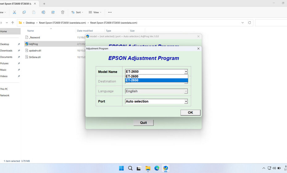 Epson ET-2650 ET-2600 Resetter