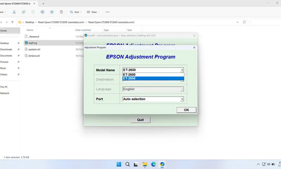 Epson ET-2650 ET-2600 Resetter