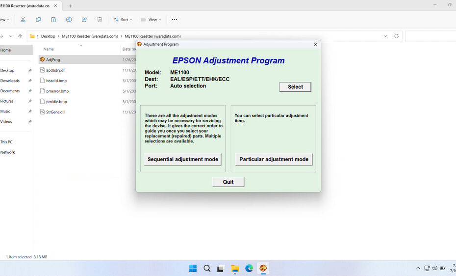 Epson ME Office 1100 Resetter