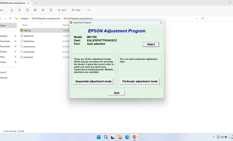 Epson ME Office 1100 Resetter