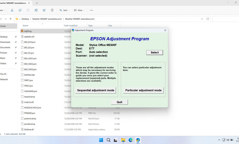 Epson Me Office 600F Resetter