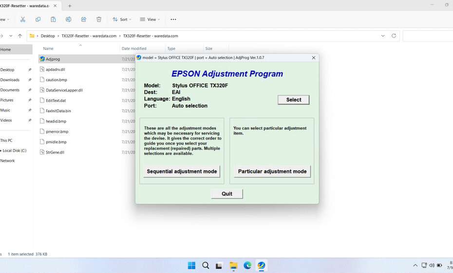Epson Stylus Office TX320F Resetter