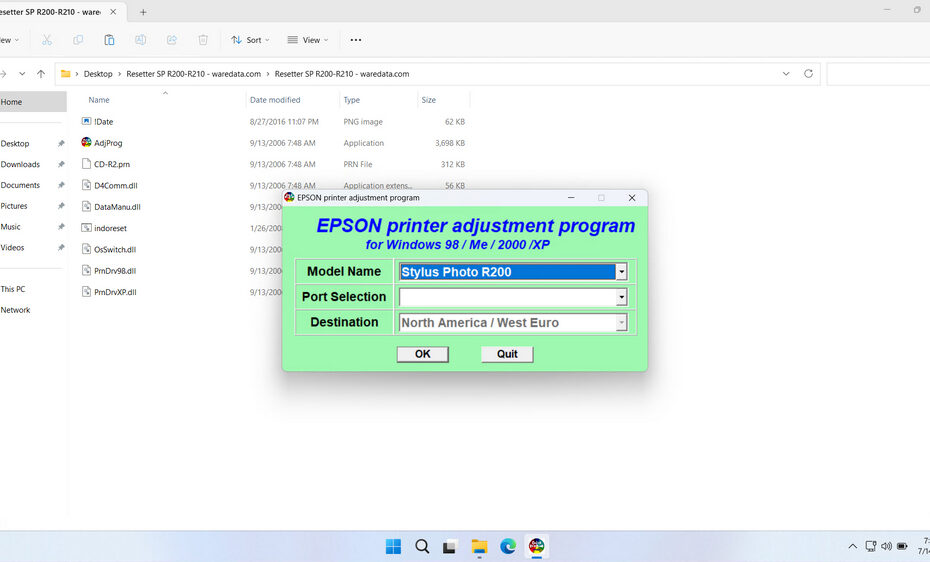 Epson Stylus Photo R200 & R210 Resetter