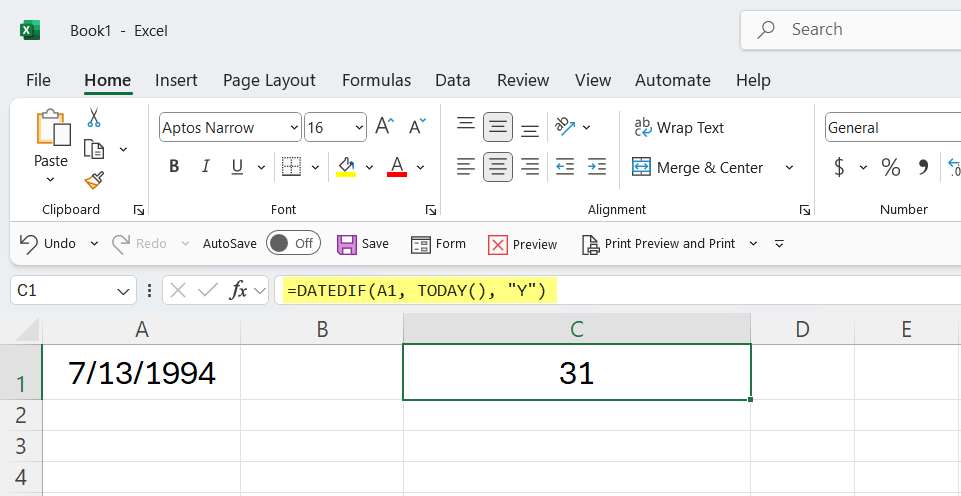 How to Calculate Age in Excel - Method 1