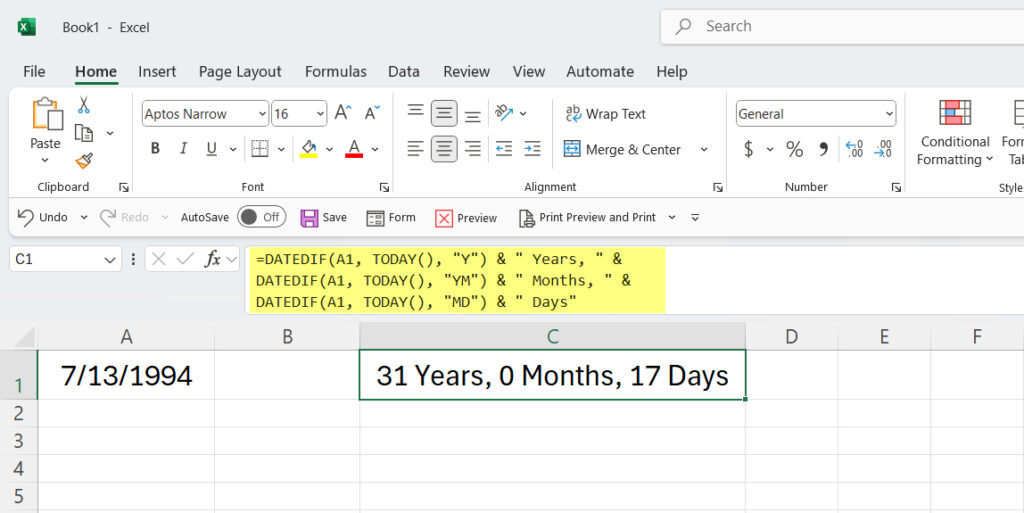 How to Calculate Age in Excel - Method 2