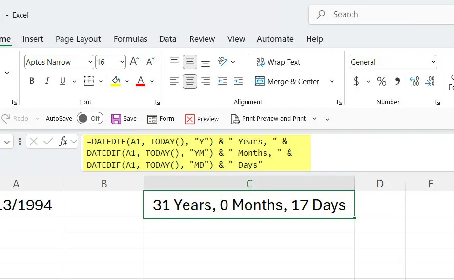 How to Calculate Age in Excel - Method 2