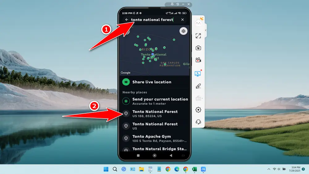 How to Send a Different Location - Step 2