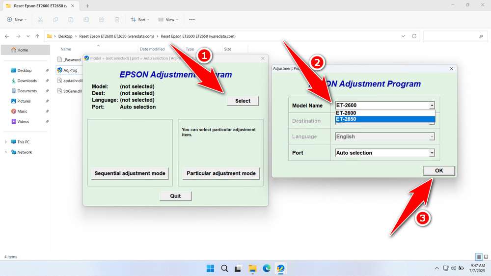 How to Use Epson ET-2600 & ET-2650 Resetter - Step 1