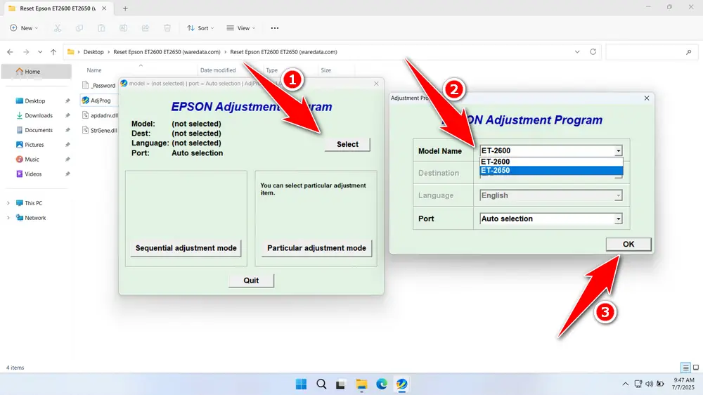 How to Use Epson ET-2600 & ET-2650 Resetter - Step 1