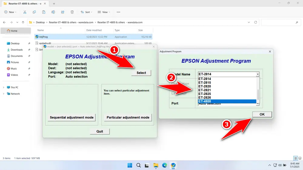 How to Use Epson ET-4800 & Others Resetter - Step 1