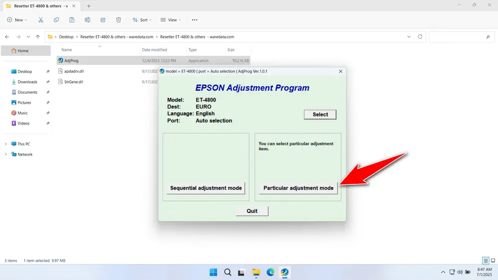 How to Use Epson ET-4800 & Others Resetter - Step 2