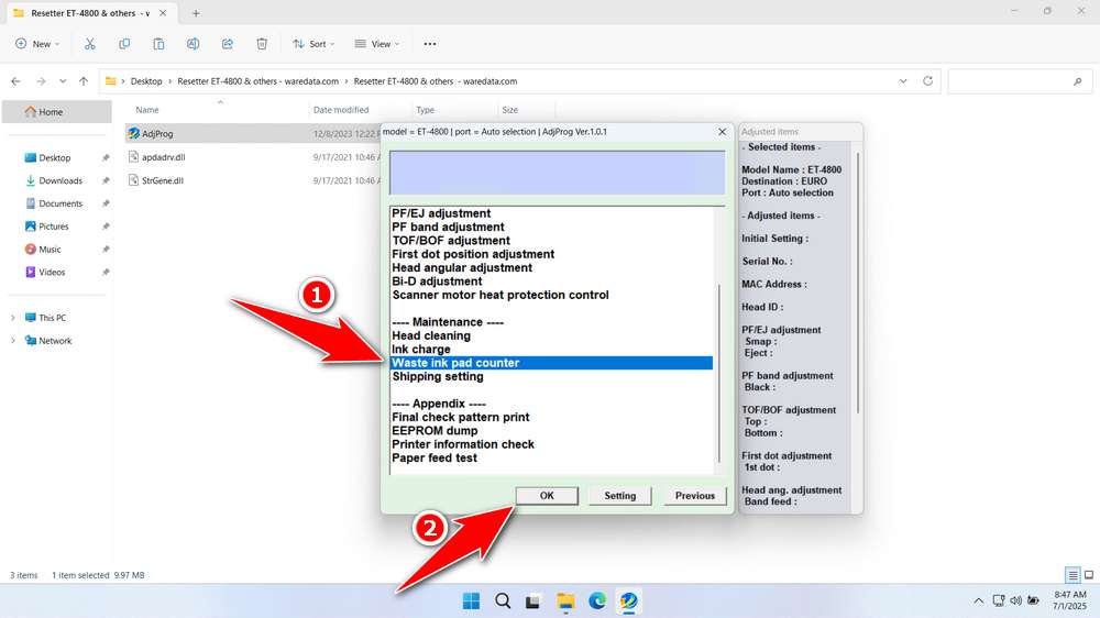 How to Use Epson ET-4800 & Others Resetter - Step 3