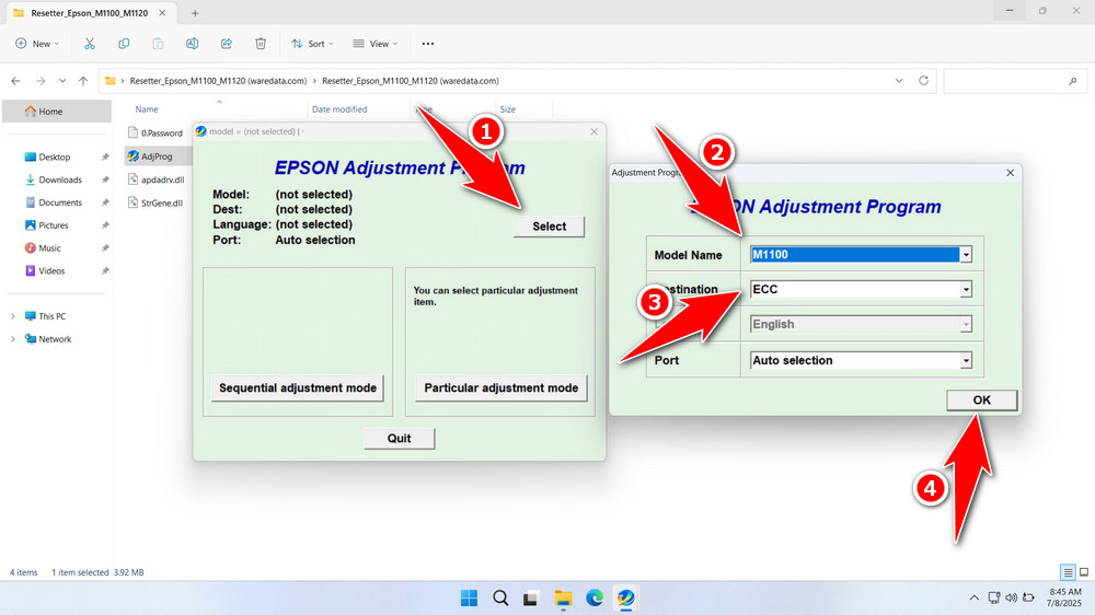 How to Use Epson ET-M1100 Resetter - Step 1