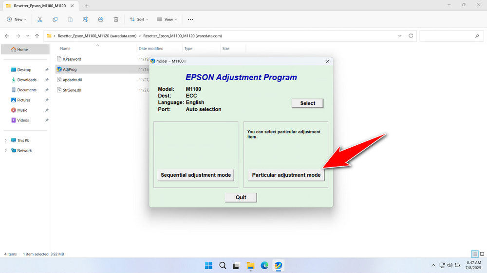 How to Use Epson ET-M1100 Resetter - Step 2