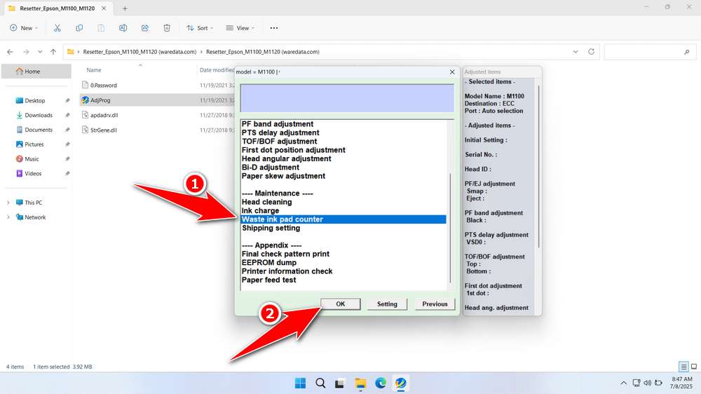How to Use Epson ET-M1100 Resetter - Step 3