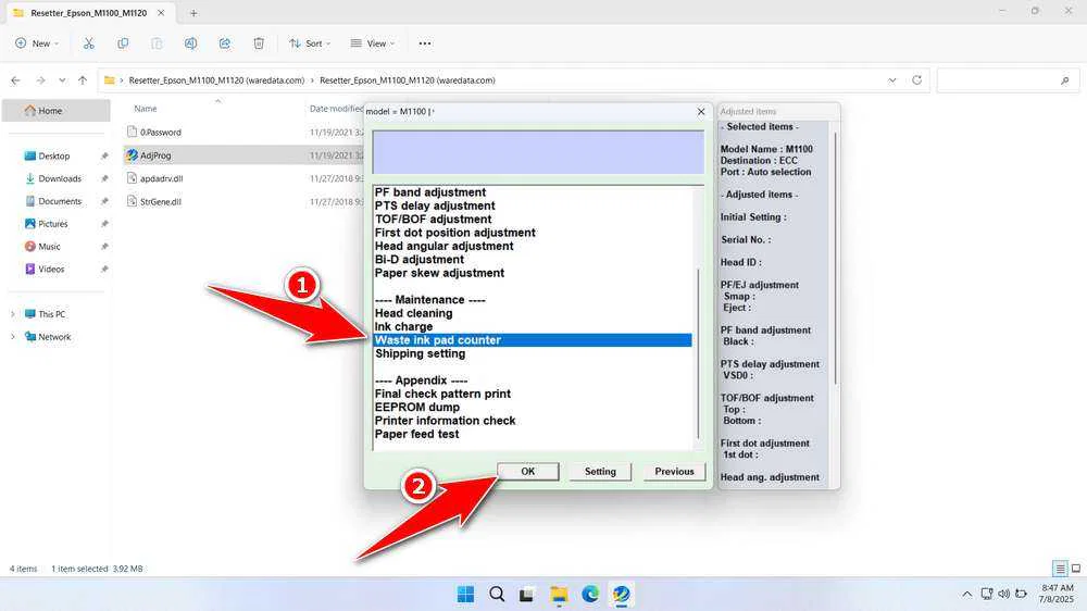 Epson ET M1100 & M1120 Resetter 4 How to Use Epson ET-M1100 Resetter - Step 3