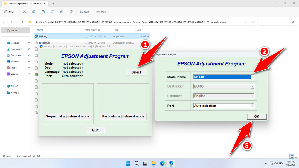 How to Use Epson EcoTank M1140 Resetter - Step 1