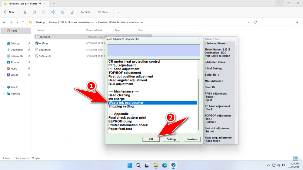 How to Use Epson L1218 Resetter - Step 4