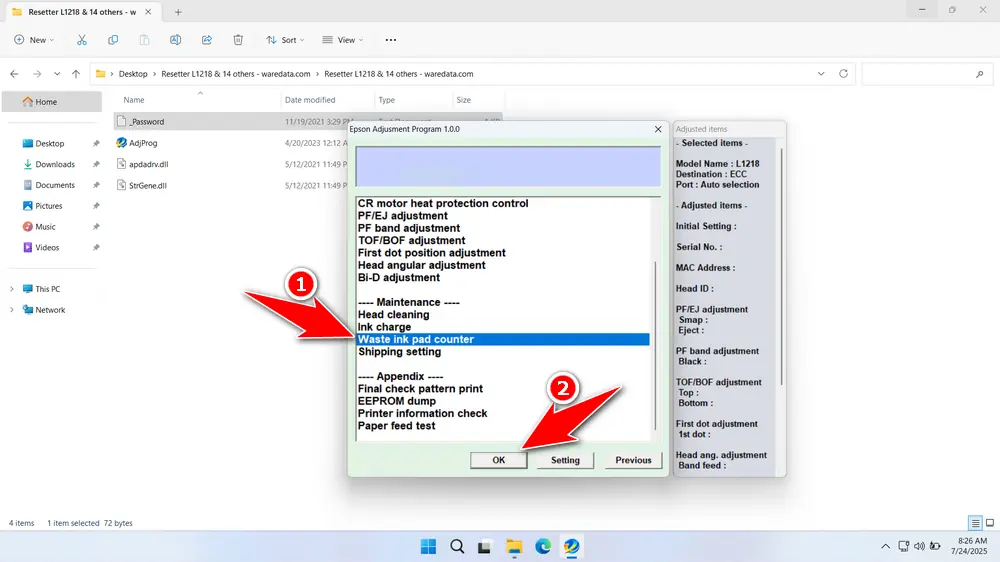 How to Use Epson L1218 Resetter - Step 4