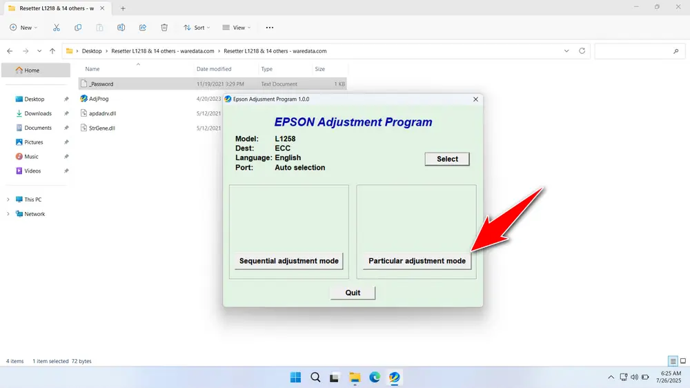 How to Use Epson L1258 Resetter - Step 3