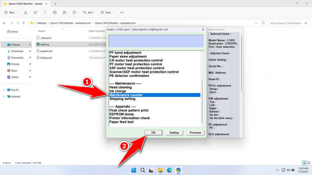 How to Use Epson L1455 Resetter - Step 2