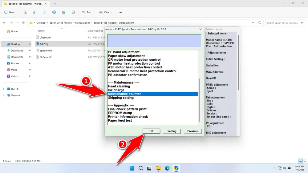 Epson L1455 Resetter 3 How to Use Epson L1455 Resetter - Step 2