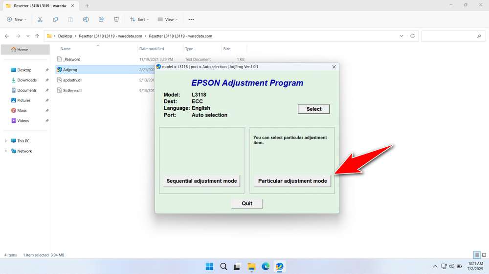 How to Use Epson L3118 & L3119 Resetter - Step 2