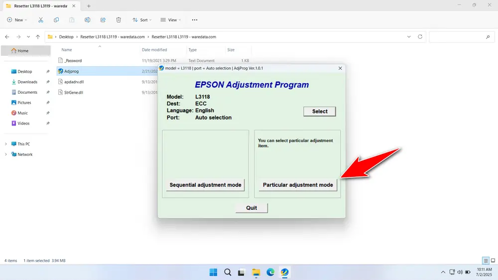 How to Use Epson L3118 & L3119 Resetter - Step 2