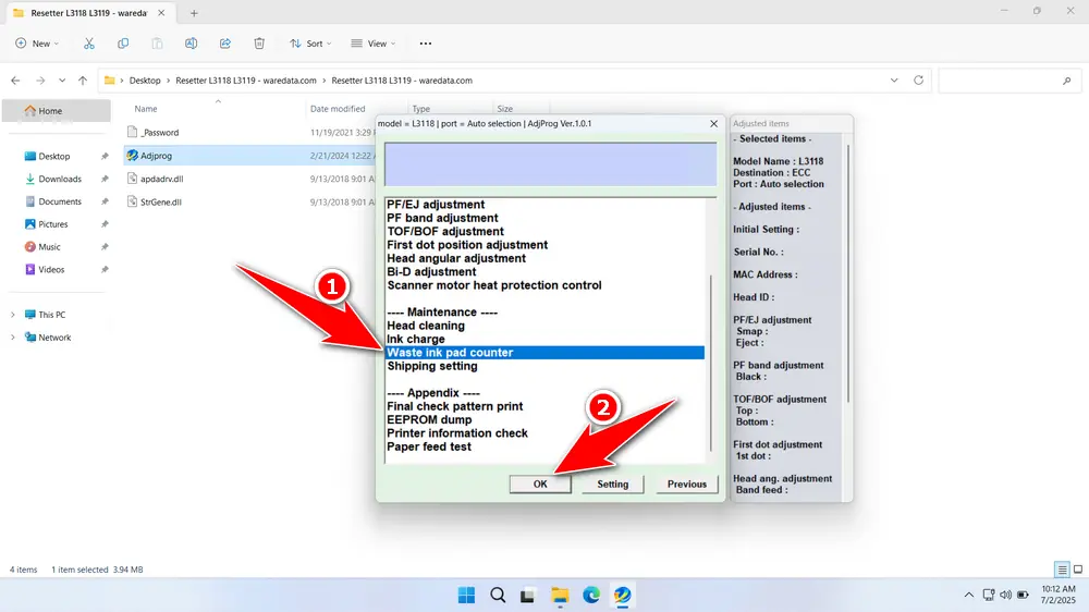 How to Use Epson L3118 & L3119 Resetter - Step 3