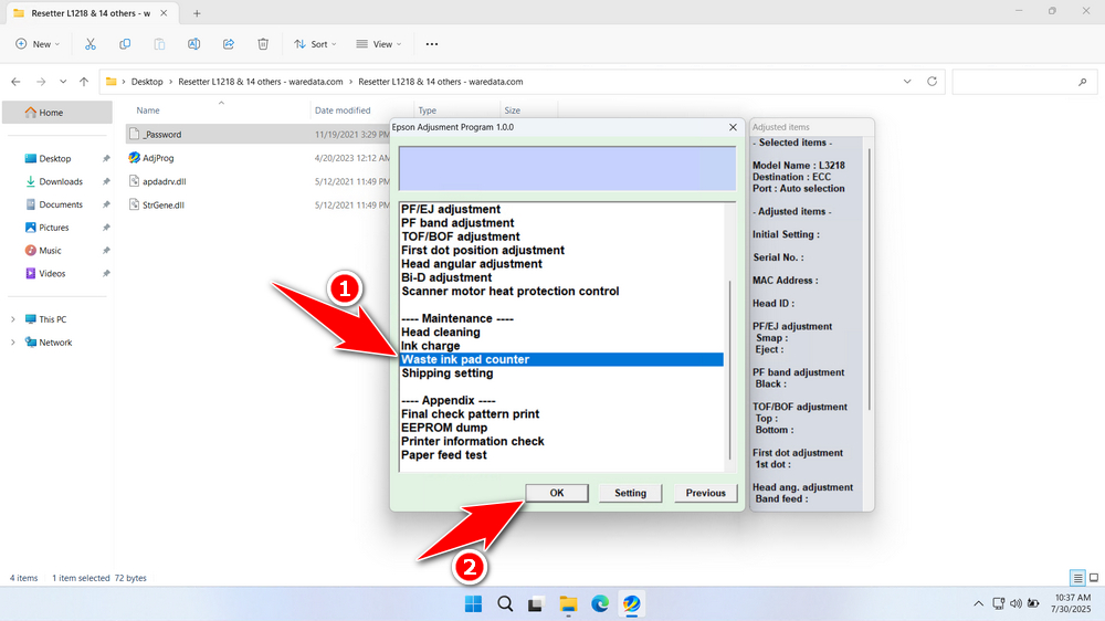 How to Use Epson L3218 Resetter - Step 4