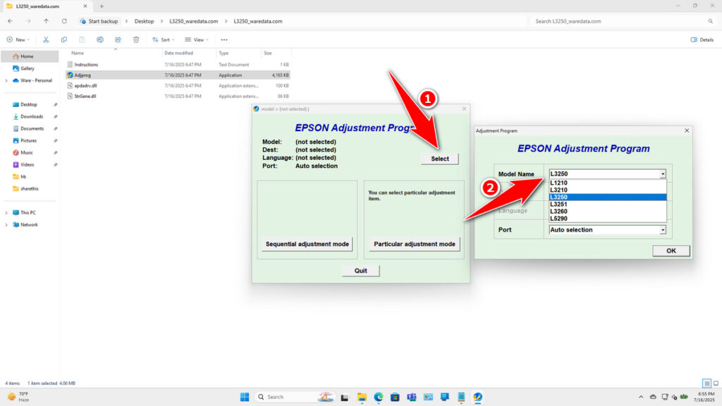 How to Use Epson L3256 Resetter - Step 2