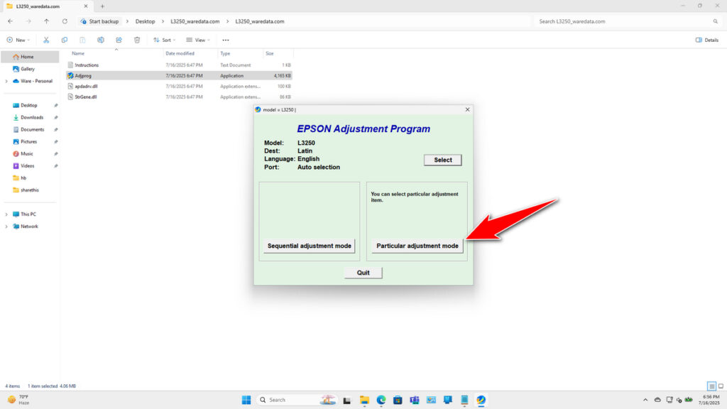 How to Use Epson L3256 Resetter - Step 3